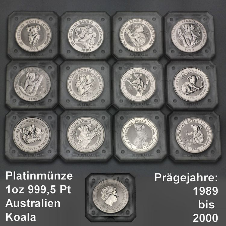 Platinmünze Koala - alle Prägejahre von 1989 bis 2000